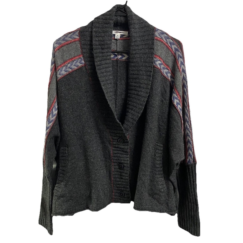 Aztec Levi's?‎ Women's Cardigan Gray&Red Wool/Polyamide Sweater Sz.M NWOT